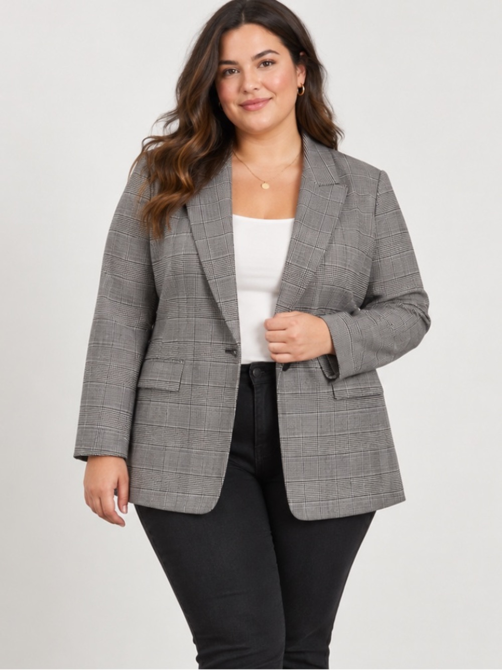 NWT Lane Bryant Houndstooth Plaid Single Breasted Blazer Jacket Career Black 16
